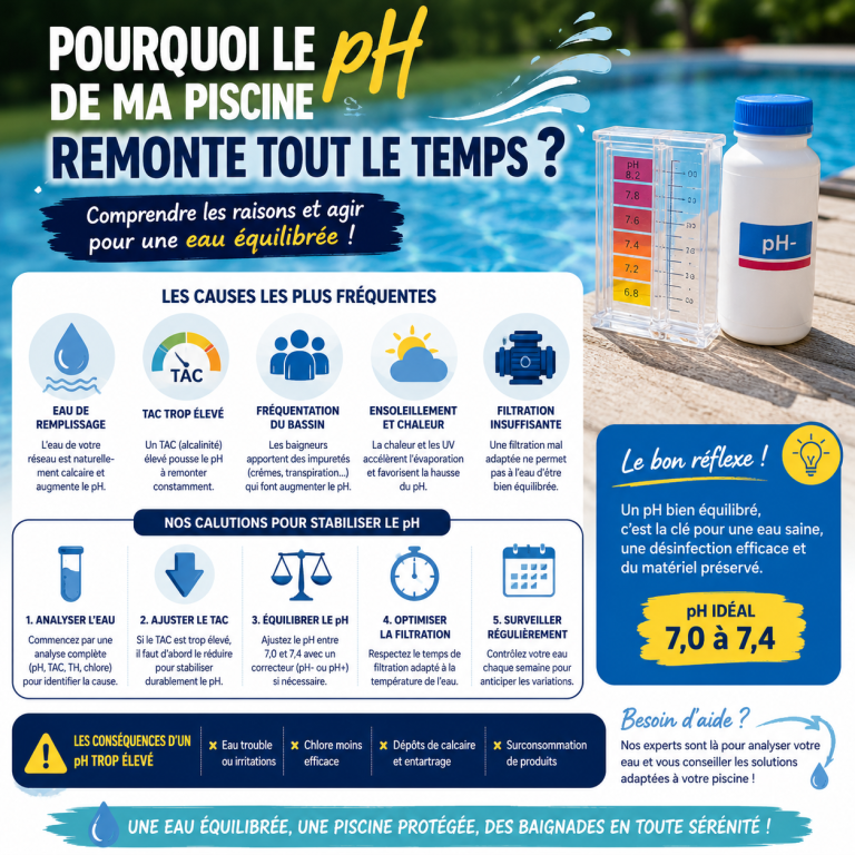 Pourquoi le pH de ma piscine remonte tout le temps ? Causes et solutions
